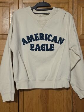 American Eagle Outfitters Cream Crewneck with Navy Lettering